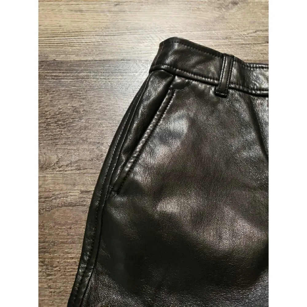 Babaton ARITZIA Women's Black Faux Leather Straight Pants Sz 00 Midrise (V4